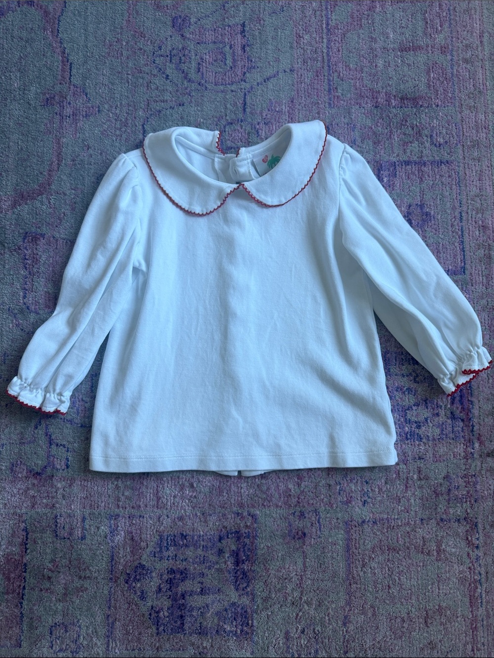 Shrimp & Grits white top with red trim